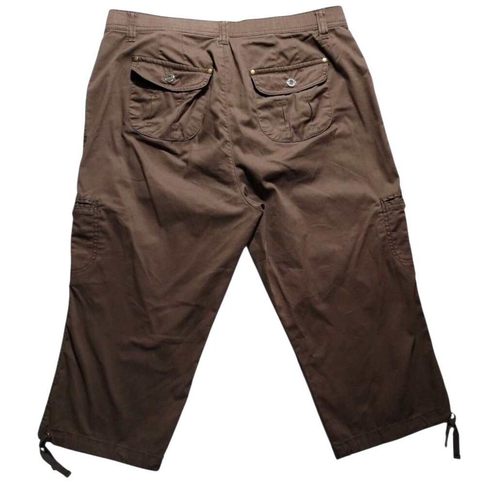 Gloria Vanderbilt Women's Brown Cargo Capri Drawstring Tie Cuff Size 14 - Picture 2 of 9